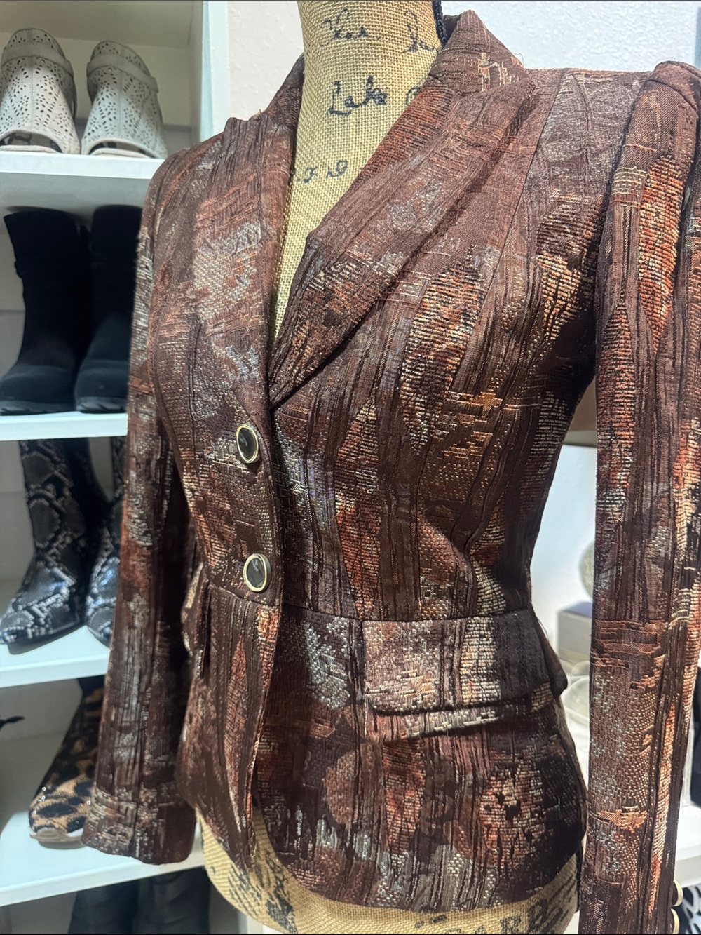 ANTONIO MELANI Metallic Brown Patterned Tailored Blazer
